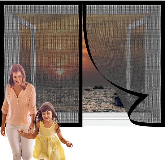  Magnetic Fly Screen Door Window 127 X 123 Cm Self-Adhesive Mosquito Net For Breathable Windows, Ultra Thin Mesh For Most Types Of Windows, Black