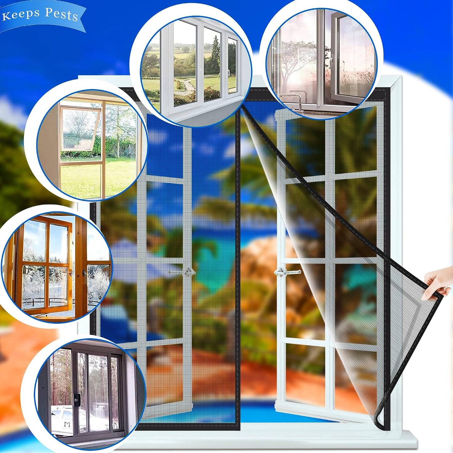  Moustiquaire Fenêtre Magnétique 120x95cm Toutes Les Tailles Rideau En Maille Rideau Moustiquaire Avec Aimants, Bande Auto-Adhésif Sans Poinçon Pour Pour FenêTres Ou Porte De Balcon Noir